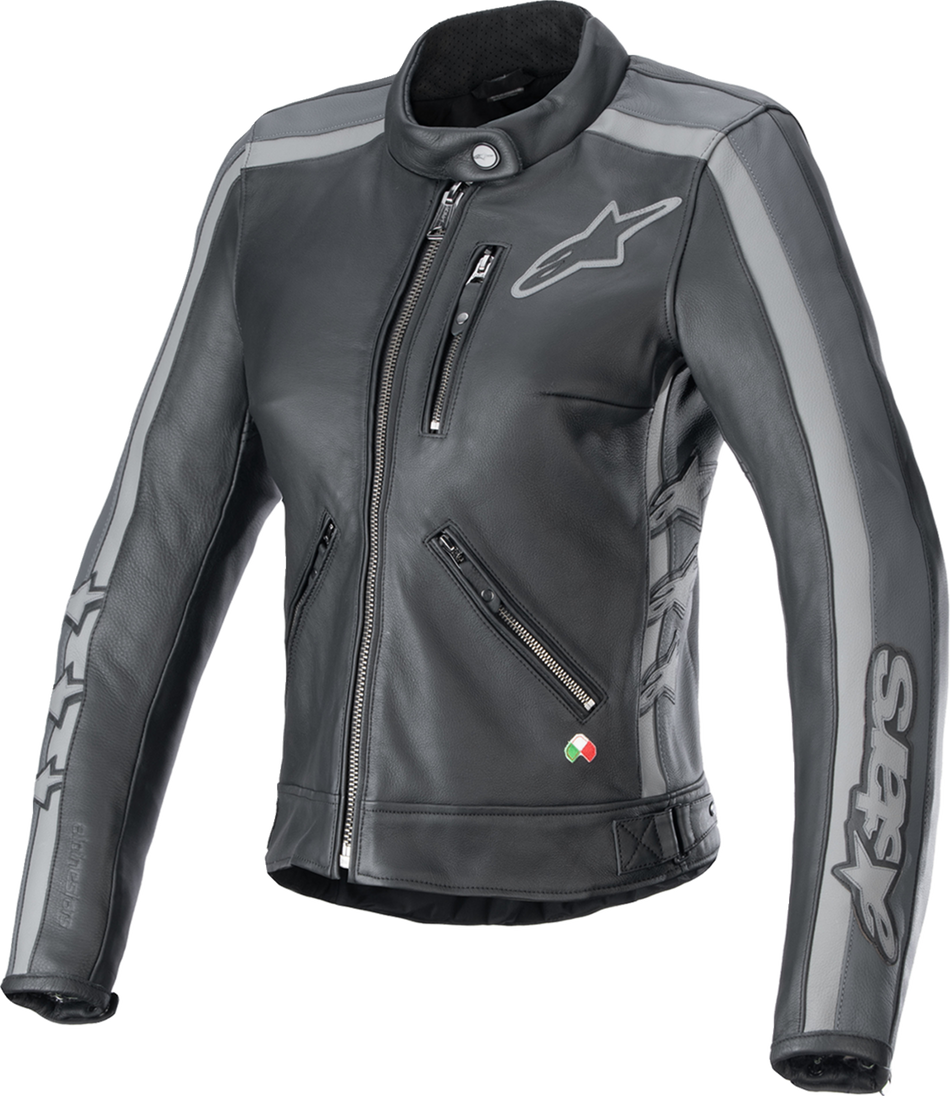 ALPINESTARS Stella Dyno Leather Jacket - Black Tar Gray/Dark Gray - XS 3113924-1296-XS