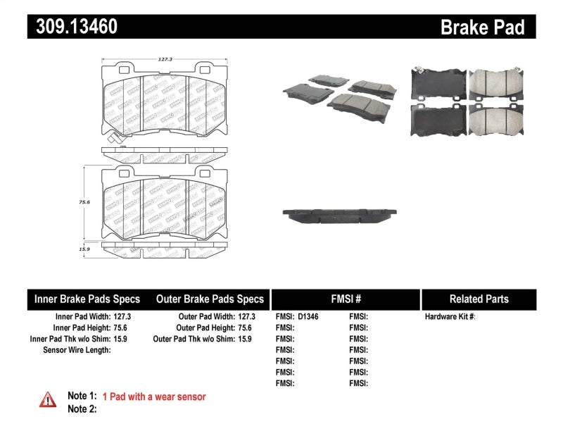 StopTech Performance 09-13 Infiniti FX35/FX37/FX45/FX50/08-13 G37 / 09-12 370Z Front Brake Pads 309.1346