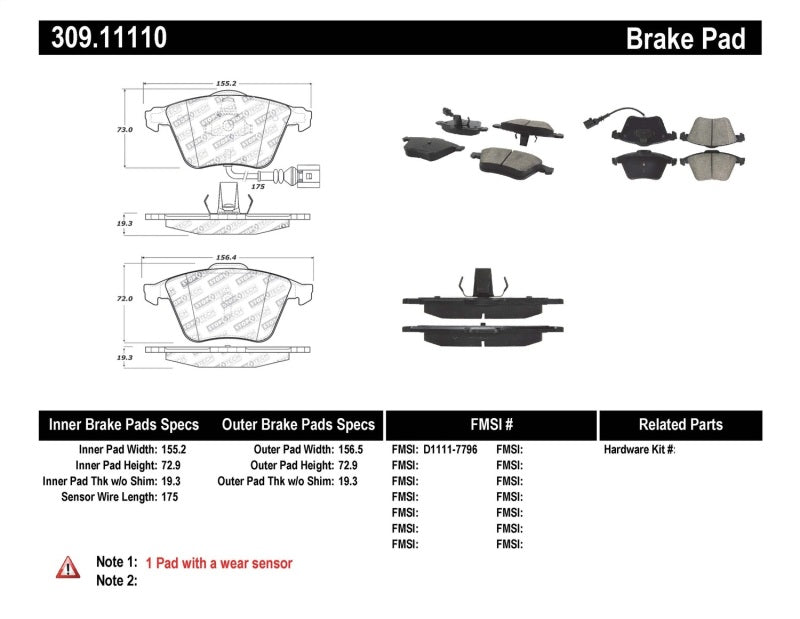 StopTech Performance 08-13 Audi TT Quattro / 12 VW Golf R Front Brake Pads 309.1111