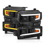 ANZO 19-22 Chevrolet Silverado 1500 LED Proj HL w/Lgt Bar SwBk Seq. Blk w/In. Light - Driver Side ON 111566-L