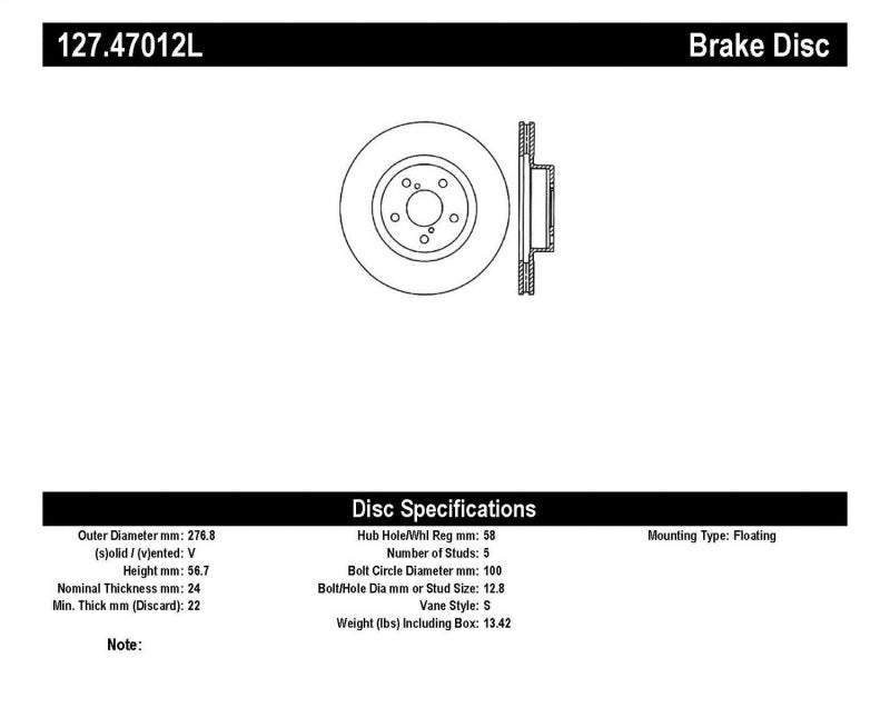 StopTech Slotted & Drilled Sport Brake Rotor 127.47012L