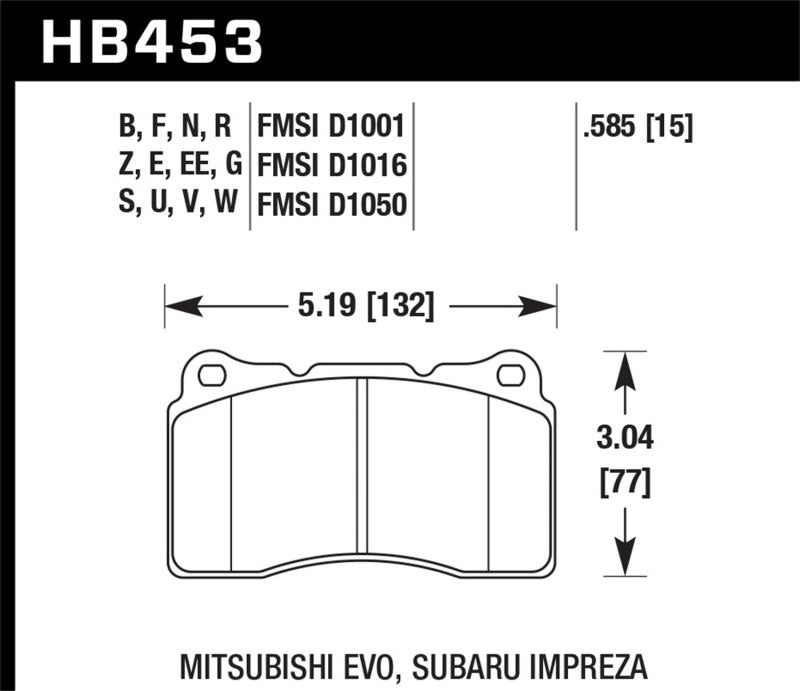 Hawk 03-06 Evo / 04-09 STi / 09-10 Genesis Coupe (Track Only) / 2010 Camaro SS HT-10  Race Front Bra KHB453S.585