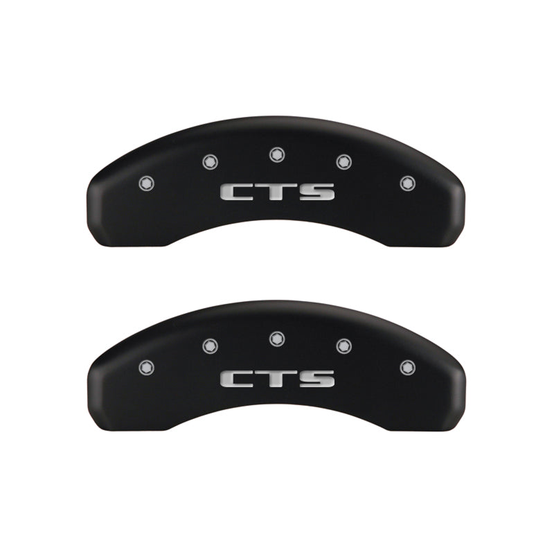 MGP 4 Caliper Covers Engraved Front Cursive/Cadillac Engraved Rear CTS Red finish silver ch 35013SCTSRD