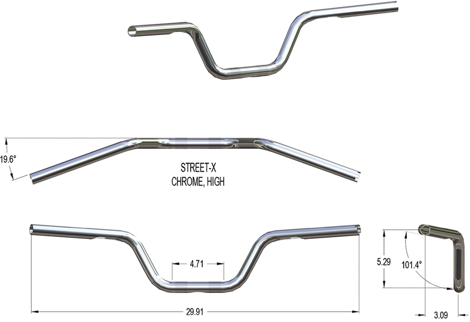 KHROME WERKS Handlebar - High Bend - Chrome 300900