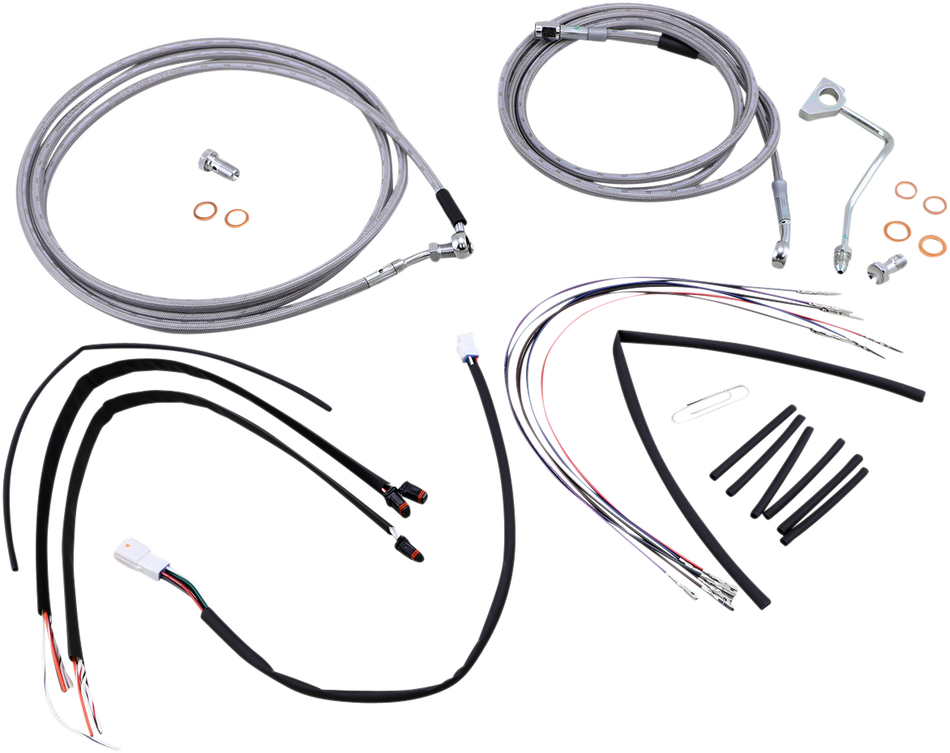 BURLY BRAND Handlebar Cable/Brake Line Kit - Complete - 14" Ape Hanger Handlebars - Stainless Steel B30-1161