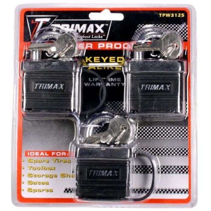 Trimax Keyed-Alike Locks / 3 Pack - 1-1/4 X 5/16 Shackle TX3125
