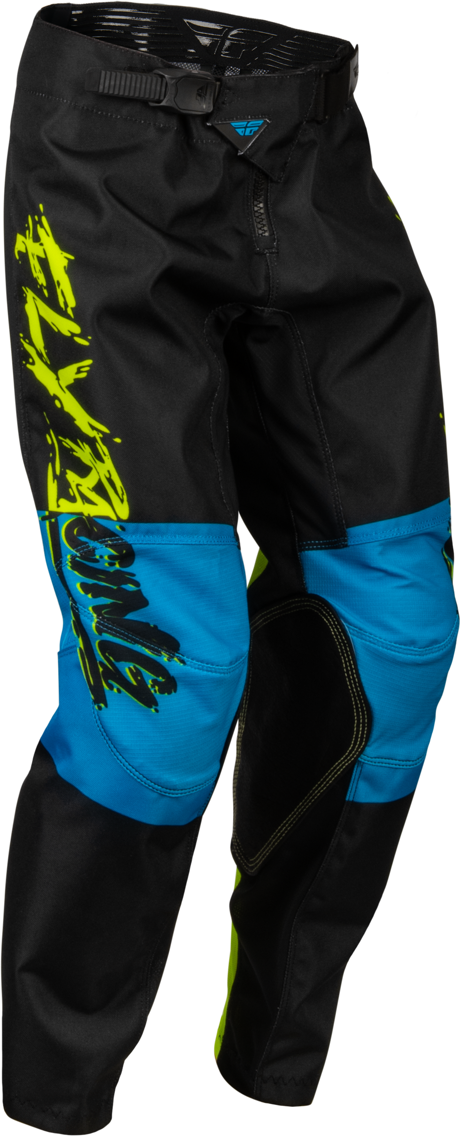 FLY RACING Youth Kinetic Khaos Pants Hi-Vis/Black/Cyan Sz 18 376-43218