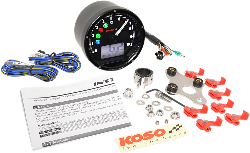 KOSO NORTH AMERICA TNT-01 Electronic Speedometer/Tachometer - Black Face - Black Housing - 3" Diameter x 1.75" D BA035K00-HD