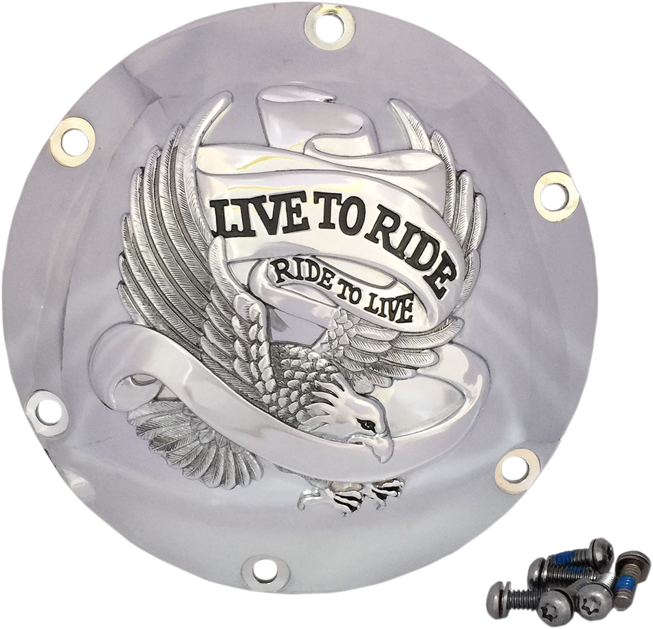 DRAG SPECIALTIES Live to Ride Derby Cover - 6-Hole - Chrome 33-0067CG