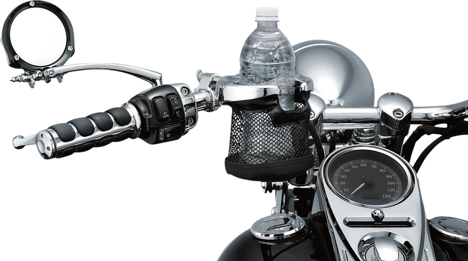 KURYAKYN Drink Holder w/ Basket - Universal - 1" Handlebars - Chrome 1422