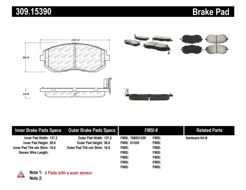 StopTech Performance 13 Scion FR-S / 13 Subaru BRZ Front Brake Pads 309.1539