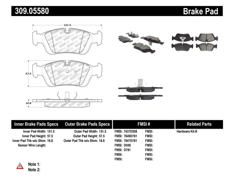 StopTech 96-02 BMW Z3 / 03-08 Z4 / 97-00 323 / 10/90-99 325/328 (E30/E36) Front Brake Pads 309.0558