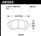 Hawk 1998-2/2002 Subaru Forester L (w/Rear Drum Brakes) High Perf. Street 5.0 Front Brake Pads KHB352B.665