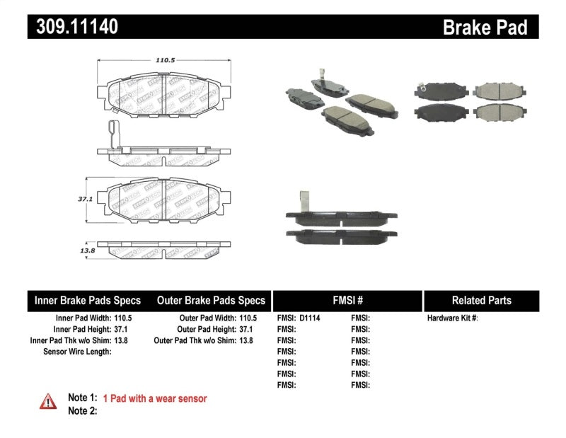 StopTech Performance 08-10 WRX Rear Brake Pads 309.1114