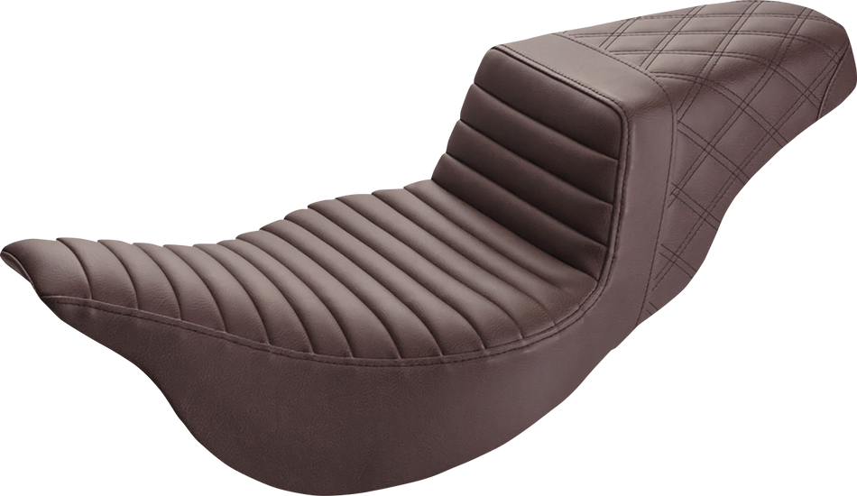 SADDLEMEN Step-Up Seat - Extended Reach - Front Tuck-n-Roll/Rear Lattice Stitch - Brown - FL '08-'23 808-07B-176BREX