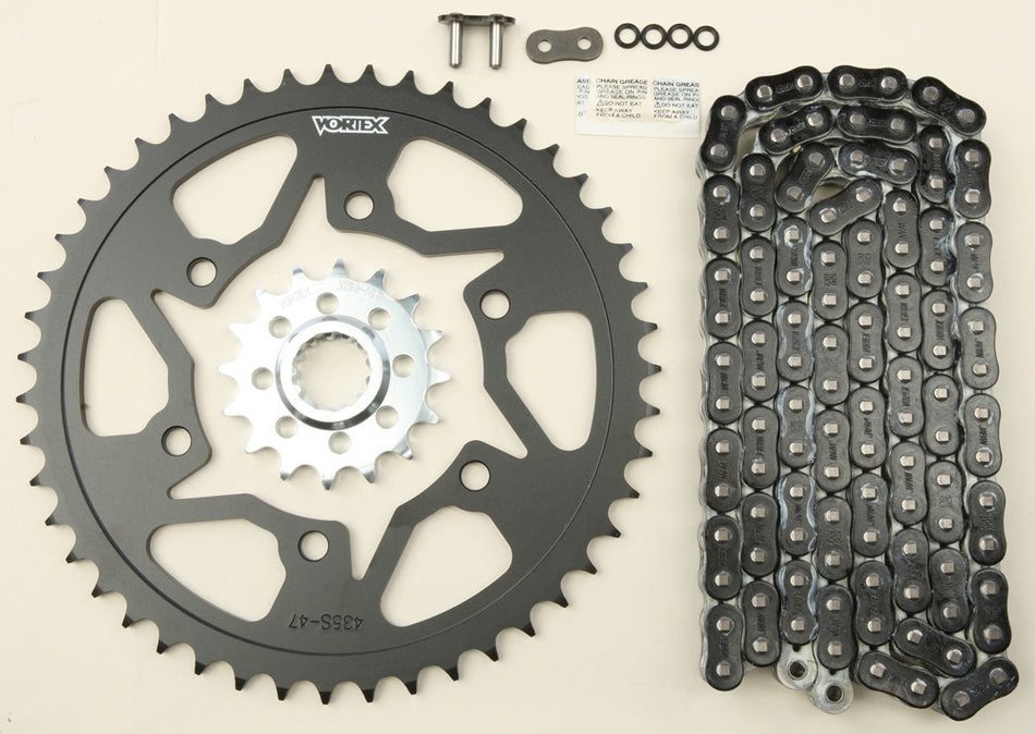 VORTEX Sprocket/Chain Kit Stl/Stl 16/47t Sil Rx3 520-116l Blk CK6361