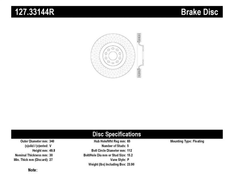 StopTech Slotted & Drilled Sport Brake Rotor 127.33144R