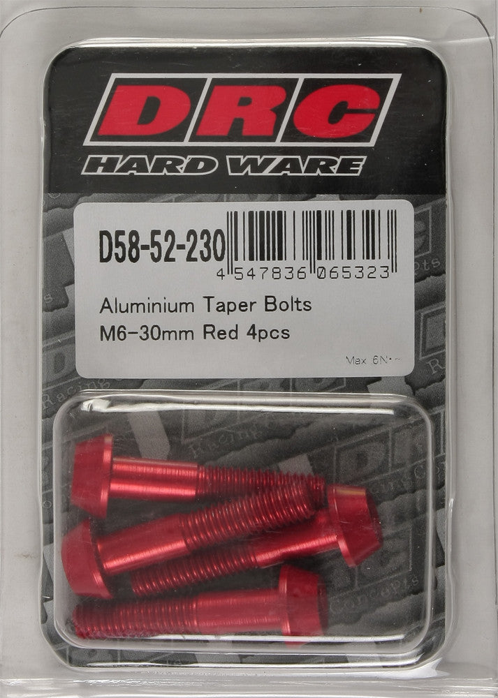 DRC Aluminium-Kegelschrauben, Rot, M6 x 30 mm, 4 Stück/Packung, D58-52-230