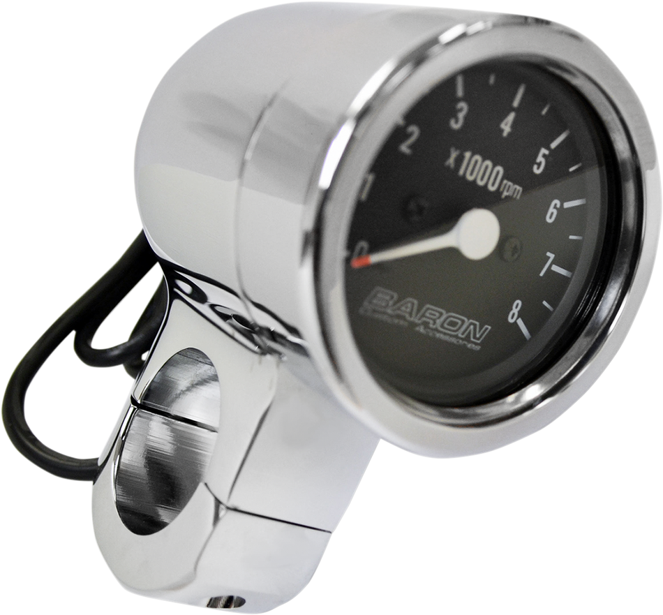 BARON 3" Bullet Electronic Tachometer Fits 1-1/2" Bar - Chrome - Black Face - 3.5" L x 2.875" D BA-7577U