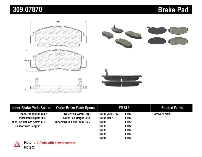 StopTech Performance 04-09 Acura TSX / 09 Accord V6 Coupe ONLY Front Brake Pads 309.0787