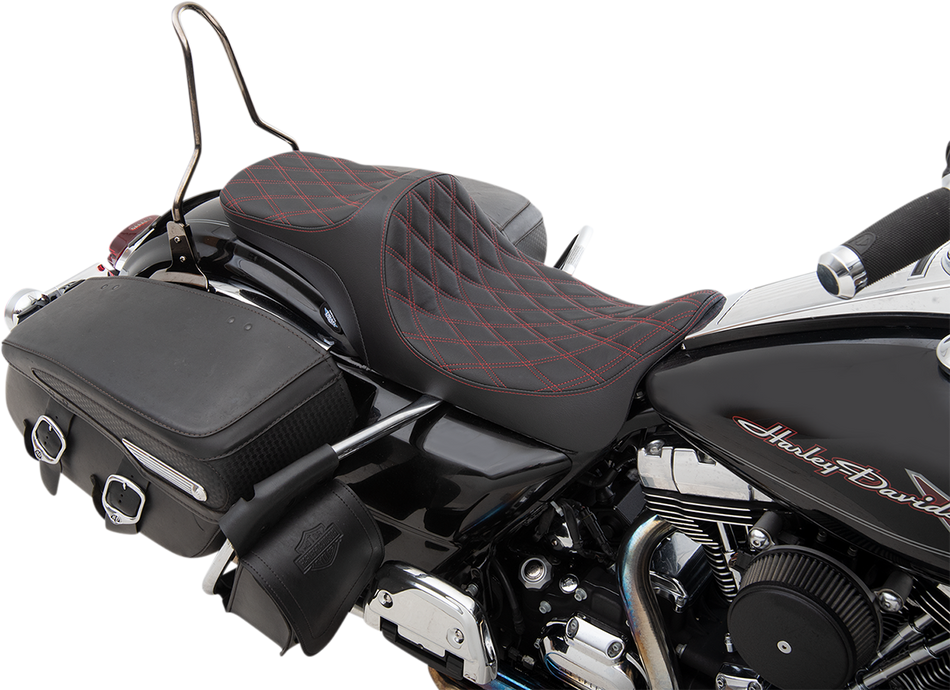 DRAG SPECIALTIES Predator III 2-Up Seat - Double Diamond - Red Thread 0801-1306