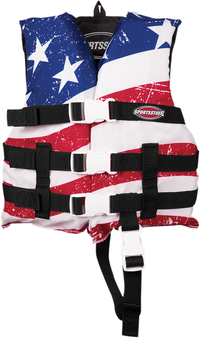 AIRHEAD SPORTS GROUP Chaleco PFD para niños con estrellas y rayas - Rojo/Blanco/Azul 30098-02-A-US 