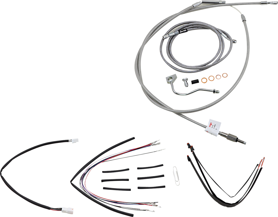 BURLY BRAND Handlebar Cable/Brake Line Kit - Complete - 14" Ape Hanger Handlebars - Stainless Steel B30-1158