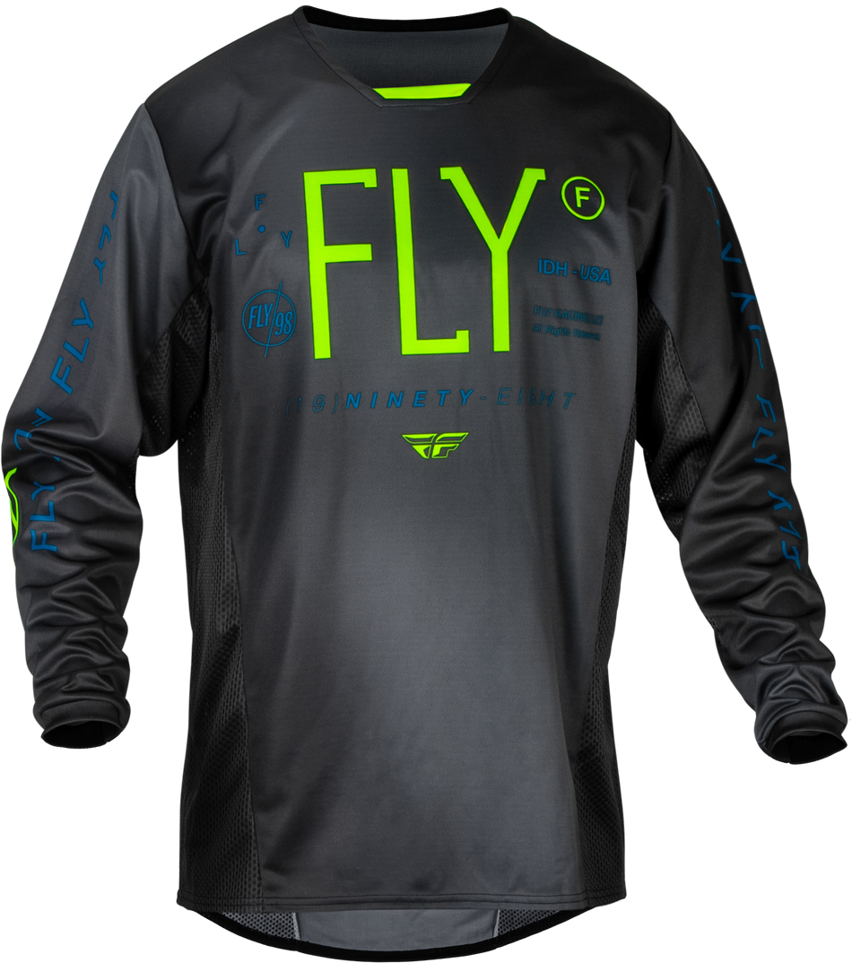 FLY RACING Youth Kinetic Prodigy Jersey Charcoal/Neon Grn/True Blu Yl 377-526YL