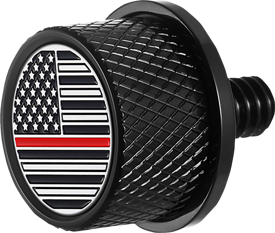 FIGURATI DESIGNS Seat Mounting Knob - Black - Red Line American Flag FD73-SEAT KN-BK