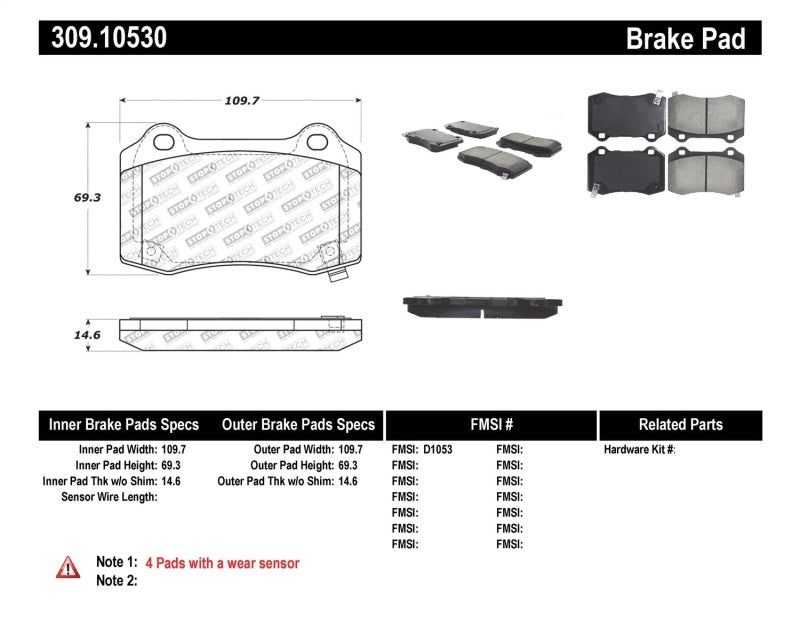 StopTech Performance 10+ Camaro Rear Brake Pads 309.1053