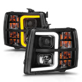 ANZO 2007-2013 Chevrolet Silverado 1500 Projector w/ Light Bar Black Housing w/ Sequential 111545