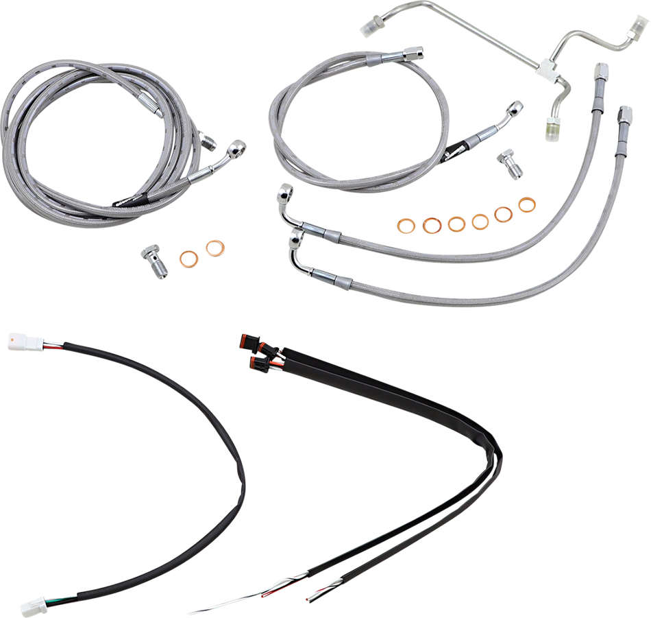 BURLY BRAND Handlebar Cable/Brake Line Kit - Complete - 16" Ape Hanger Handlebars - Stainless Steel B30-1165