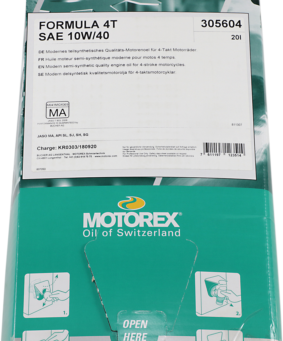 Aceite de motor MOTOREX Formula Synthetic Blend 4T - 10W- 40 - 20L - Caja dispensadora 196621 