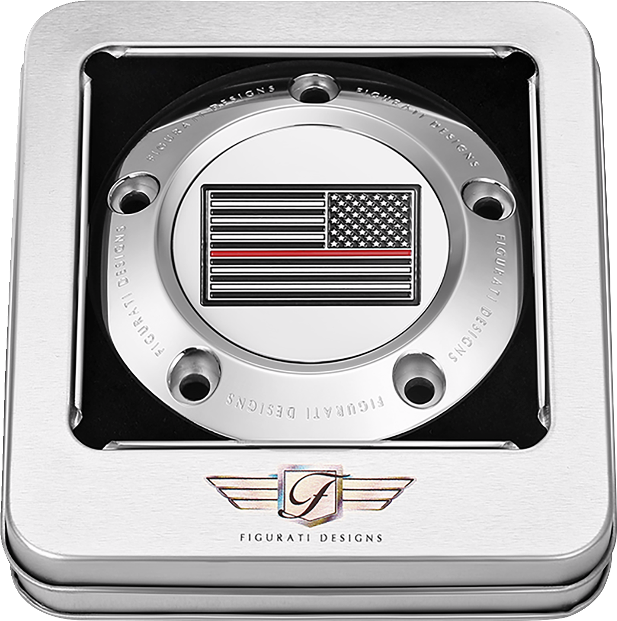 FIGURATI DESIGNS Timing Cover - 5 Hole - American - Red Line - Stainless Steel FD73-TC-5H-SS
