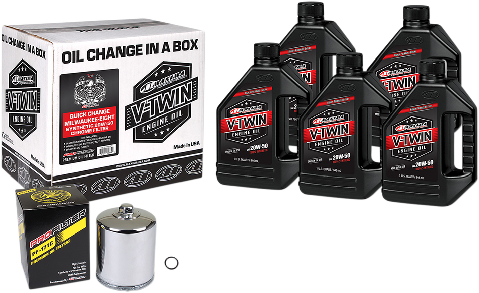 MAXIMA RACING OIL Quick Change M8 Synthetic 20W-50 Oil Change Kit - Chrome Filter 90-129015PC