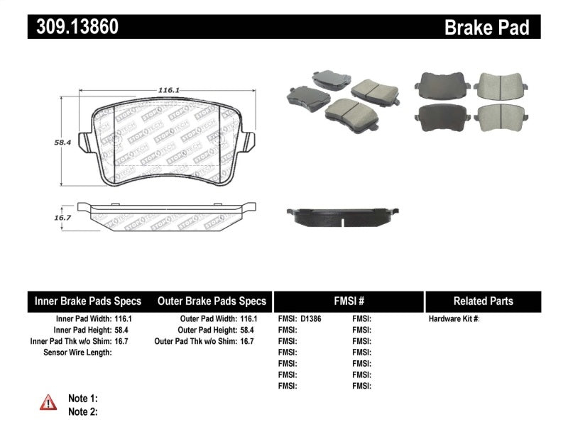 StopTech Performance Brake Pads 309.1386