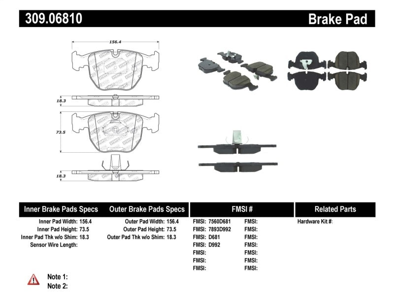 StopTech Performance 00-04 BMW M5 E39 / 00-06 X5 / 03-05 Range Rover HSE Front Brake Pads 309.0681