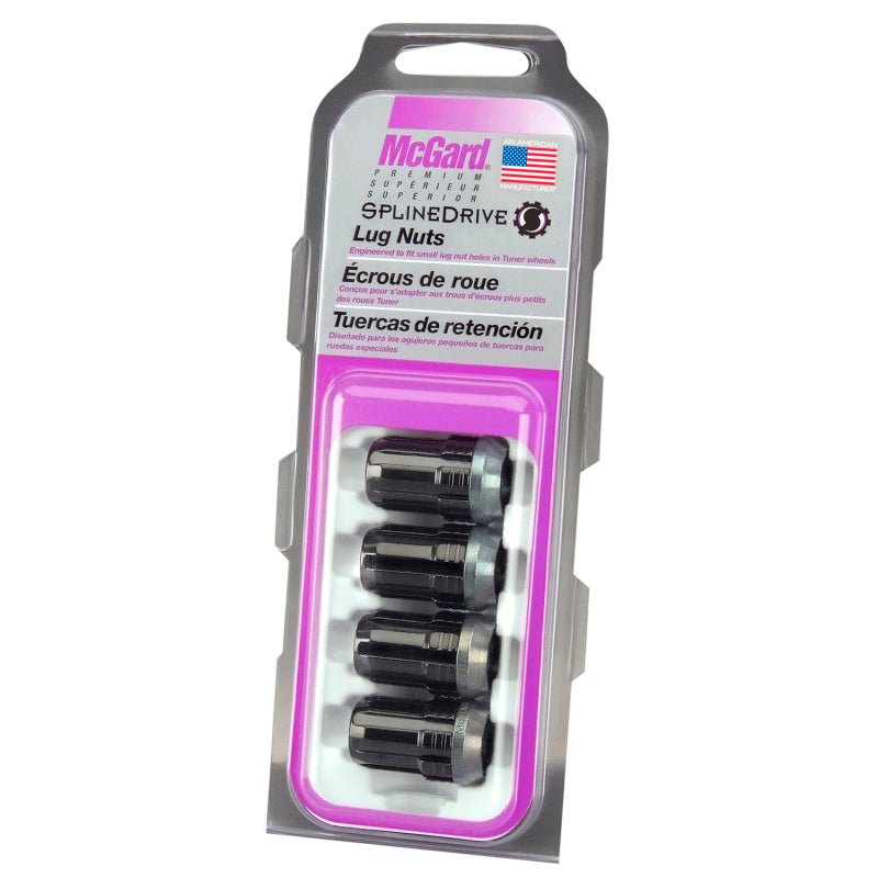 McGard SplineDrive Lug Nut (Cone Seat) M12X1.5 / 1.24in. Length (4-Pack) - Black (Req. Tool) 65357BK