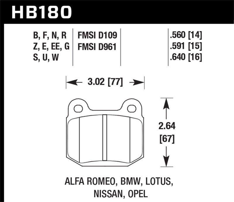 Hawk 03-06 Evo / 04-09 STi / 03-07 350z Track DTC-60 Race Rear Pads KHB180G.560