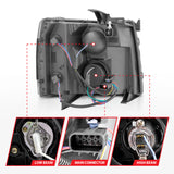 ANZO 2007-2013 Chevrolet Silverado 1500 Projector w/ Light Bar Black Housing w/ Sequential 111545