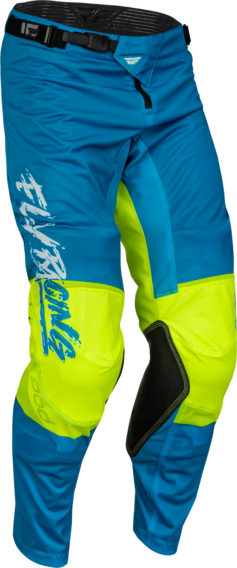 FLY RACING Youth Kinetic Mesh Khaos Pants Blue/White/Hi-Vis Sz 22 377-34222