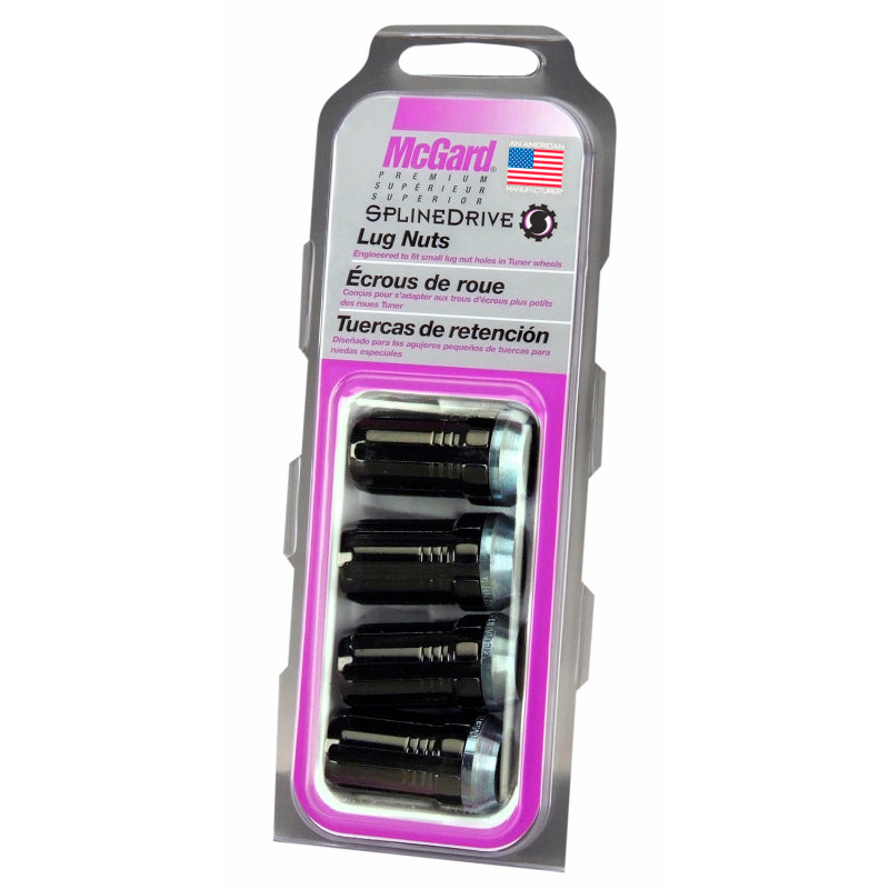 McGard SplineDrive Lug Nut (Cone Seat) M14X1.5 / 1.648in. Length (4-Pack) - Black (Req. Tool) 65315BK