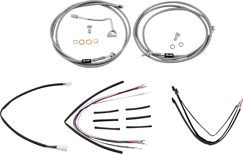 BURLY BRAND Handlebar Cable/Brake Line Kit - Complete - 18" Ape Hanger Handlebars - Stainless Steel B30-1163