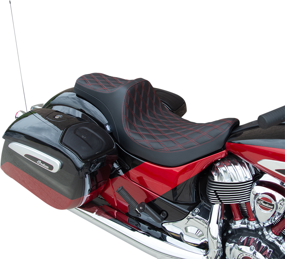 DRAG SPECIALTIES Predator III Seat - Double Diamond - Red Stitching - Vinyl - '14-'22 Indian 0810-2264