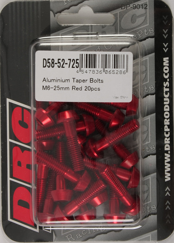 DRC Aluminium-Kegelschrauben, Rot, M6 x 25 mm, 20 Stück/Packung, D58-52-725