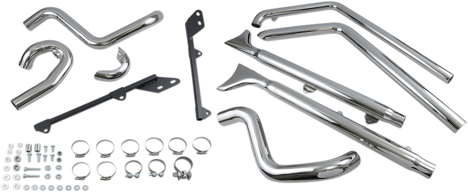 BASSANI XHAUST  Chrome True Duals w/3 in. 2.25" Fishtail Mufflers with Baffles for '07-'15 Softail   1S66E-33 1800-1743