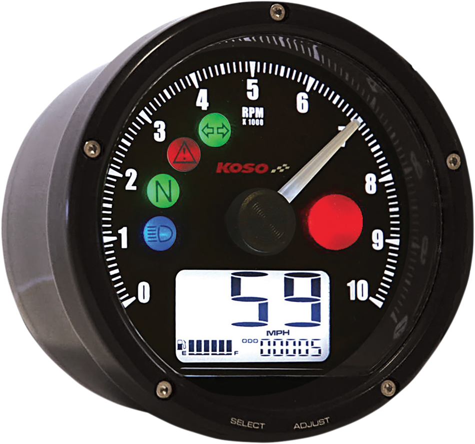 KOSO NORTH AMERICA TNT-01 Electronic Speedometer/Tachometer - Black Face - Black Housing - 3" Diameter x 1.75" D BA035K00-HD