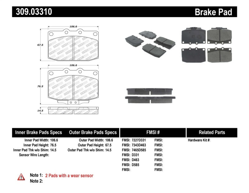 StopTech Performance 89-95 Mazda RX7 Front Brake Pads 309.0331