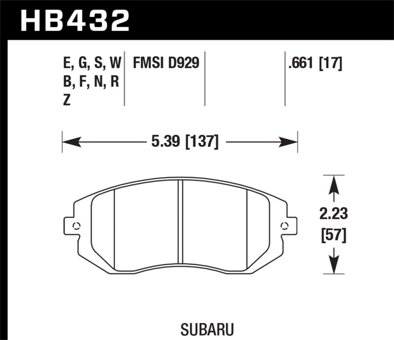 Hawk 03-05 WRX / 08 WRX D929 Performance Ceramic Street Front Brake Pads KHB432Z.661