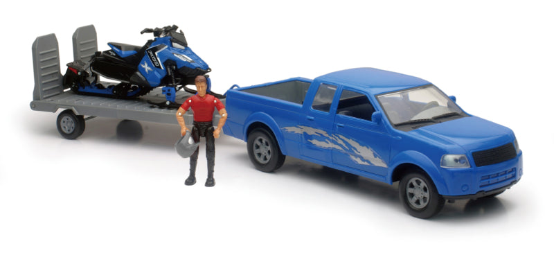 New Ray Toys Pickup with Polaris Switchback Snomobile and Figurine Set/ Scale - 1:18 SS-37406A